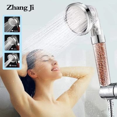 ZhangJi 3 Modes Bath Shower Adjustable Jetting Shower Head High Pressure Saving Water Bathroom Anion Filter Shower SPA Nozzle Plumbing Valves