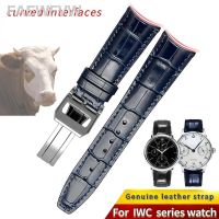 สายนาฬิกาหนัง Cowhide ปลายโค้ง2023ปลายพับได้สายนาฬิกาหนังสำหรับ IWC IW500705 PORTUGIESER ซีรีส์ของแท้