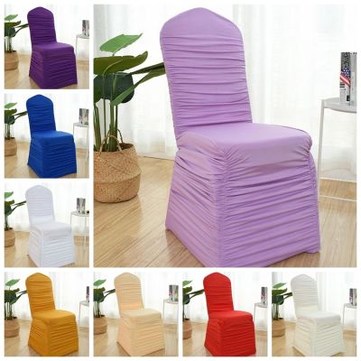 Wedding Spandex Chair Cover Ruffled Universal Lycra Pleated Ruched Birthday Party Banquet Hotel Decoration Luxury Design Pattern