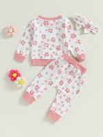 Adorable 3-Piece Baby Girl Fall Ensemble with Floral Print Sweatshirt Pants and Headband - Perfect Infant Outfit Set  by Hs2023