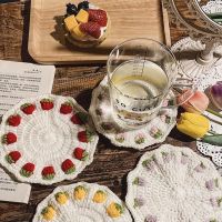 【CW】♤∏  Strawberry Yarn Insulation Cup Woven Round Tableware Placemats Dish Table Drinking Coasters Desktop Decorations