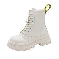 new Fashion Punk Motorcycle Zipper Platform Boots Women Mid-heel PU Leather Lace-up Warm Womens Shoes White Botas Mujer
