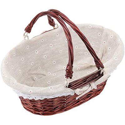 Woven Picnic Basket with Handle and Linen Cotton Cloth Lining, Decoration Picnic Party