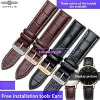 Suitable For Zeppelin Cowhide Watch Strap Waterproof Sweat Solid Stainless Steel Pin Buckle Genuine Leather Bracelet Accessories Unisex Universal 20Mm 0705