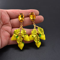 Trendy Summer Crystal Boho Lemon Fruit Drop Earrings For Women Yellow Leaf Earing Pendant Baroque Statement Earrings Jewelry