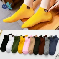 YUNGUANG slim shallow mouth cartoon bear cute double socks men and women socks cotton socks casual fabric [high quality]
