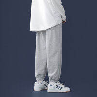 【cw】Korean Style Fashion Sweatpants New Autumn Light Gray Baggy Wide-leg Pants Straight-leg Casual Tie Feet Trousers Male