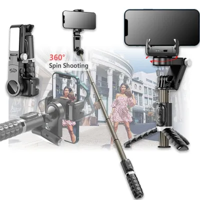 Gimbal Stabilizer ก้านเซลฟี่ติดตามใบหน้าอัตโนมัติพร้อมไฟเติมความงามขาตั้งกล้องโทรศัพท์สำหรับสตรีมสดกลางแจ้ง