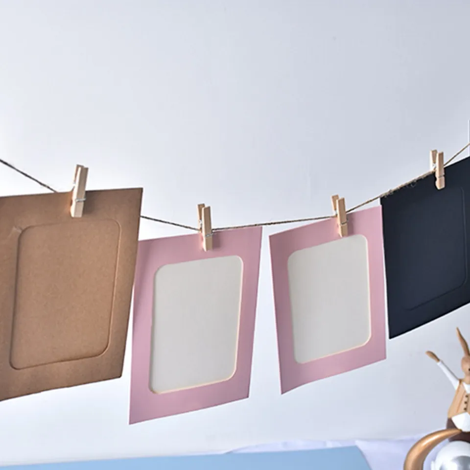 10pcs Kraft Cardboard Picture Frames DIY Retro Paper Photo Frame With Clips  Wall Photo Frame Hanging Picture Album Home Decor