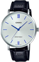 Casio MTP-VT01L-7B1 Mens Minimalistic Silver Dial Black Leather Band Analog Watch