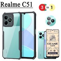 Realme C51เคสโทรศัพท์กันกระแทกสำหรับ Realme C53 C55 C35 C33 C30 C30s C25 C25Y ที่วางโทรศัพท์ C17 C15 C12 C11เซรามิก3 In 1ปกป้องหน้าจอกระจกเทมเปอร์และเคลื่อนที่