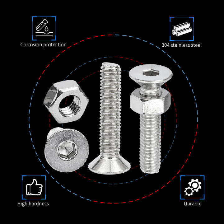 nindejin-ซ็อกเก็ตหกเหลี่ยม-countersunk-หัวสกรูชุด-m2-m2-5-m3-m4-m5-m6โลหะสเตนเลสแบนหัวน็อตและสลักเกลียวสกรูชุด