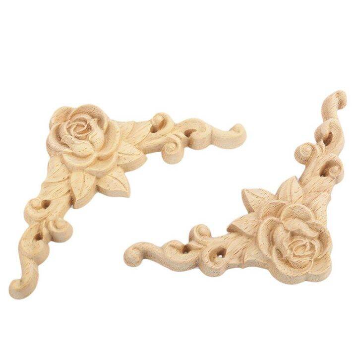 12-pcs-wood-carved-long-onlay-applique-unpainted-rose-flower-door-home-decor-european-style-2pcs-20x5cm-amp-10pcs-8x8cm