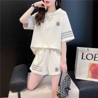 Womens Short Sleeve Sports Style Suit 2023 Spring And Summer Golf Hooded T-shirt Shorts Womens Two-piece Set