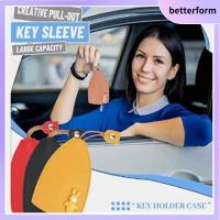 BETTERFORM 2PCS ของขวัญสำหรับผู้หญิงผู้ชาย สีดำสี ไม่ลื่นง่าย การออกแบบใหม่ ปลอกกุญแจแบบดึงออก หนังพียู เคสกุญแจรถแบบดึงออกได้ จุได้มาก