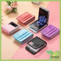 IHBNEP เคสหนังสำหรับสมาร์ทโฟนแบบพับมีสายคล้องสีทึบที่ใส่บัตร Galaxy Z Flip3 5G เคสป้องกันมีช่องใส่โทรศัพท์ Samsung