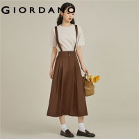 GIORDANO Women Skirts Half Elastic Waist Fashion Pleated Gallus Skirts Solid Color Retro Summer Casual Overall Skirts 18463901