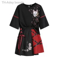 【hot】✹⊙㍿  Traje de Anime japonês feminino roupa verão menina fita vermelha camiseta Lolita saia curta adulto