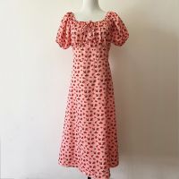 Korean Midi Summer Dress QMilch Elegant Pink Red Floral Print Dresses for Women 2023 Casual Vestidos para mujer