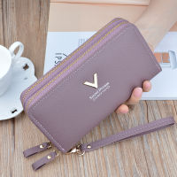 Double zipper ladies purse, double soft leather pocket purse, multi-card position mobile phone bag