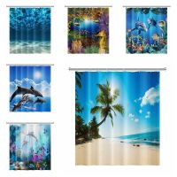 3D Digital Printing Resistant Waterproof Bathroom Shower Curtain Shower Curtain Sunshine Beach Scenery Seaside Undersea Fish 3D Printing Shower Curtain Polyester Waterproof Home Decor Curtain