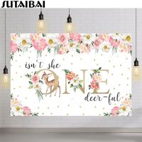 Photography Background Sweet Deer Pink Floral One Deer Ful Girls 1st Birthday Party Decoration Backdrop Photo Background Booth