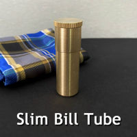 Tenyo Slim Bill Tube (ทองเหลือง) Close Up Magic Tricks Gimmick Props ภาพลวงตา Mentalism Comedy ลงนาม Bill ปรากฏใน Padlock Tube