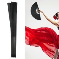 2 Pieces Large Folding Fan Nylon Cloth Handheld Folding Fan Chinese Kung Fu Tai Chi Fan Black Decoration Fold Hand Fan For Party Favors