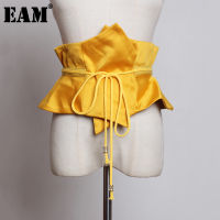 [EAM] Yellow Irregular Double Layers Bandage Wide Long Belt Personality Women New Fashion Tide All-match Spring 2022 1U209