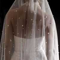 NZUK Pearls Long Bridal Veil With Comb One Layer Cathedral Wedding Veil with Pearls Velos de Noiva Crystal Beads 75-300cm Hair Accessories