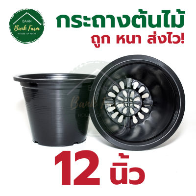 กระถาง12นิ้ว สีดำ (1-25ใบ) กระถางราคาถูก กระถางพลาสติก กระถางต้นไม้ l บ้านแบงค์ฟาร์ม