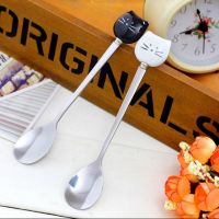 1PC Stainless Steel Cat Head Ceramic Scoop Mixing Teaspoon Elegant Coffee Spoons European Style Café Accesorios Serving Utensils