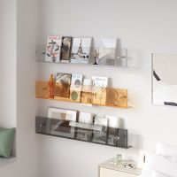 Wall Mount Acrylic Magazine Shelf Brochure Holder,30/40/50cm Floating Record Stand,Hanging Bookshelf Literature Storage Rack