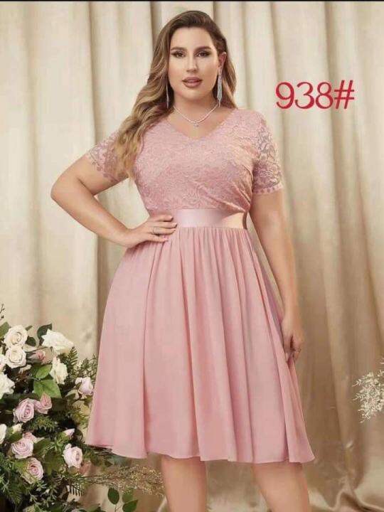 PLUS SIZE KNEE LENGTH LACE FABRIC PLAIN FORMAL DRESS/ PLUS FORMAL DRESS