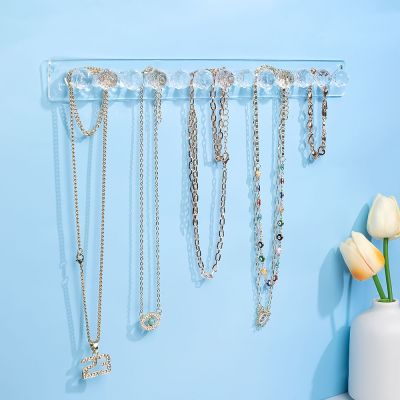 【YF】 Wall Hanging Storage Rack Transparent Acrylic Organizer Shelf with 13 Hooks Round Ball Jewelry Organization 80g 1pc