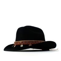 100% E Donne Di Lana Di Lana Cappello Da Cowboy Occidentale A Signora Nero Fedora Outback Sombrero Montana Cappello Di 57-59 Cm Nappa Cintura