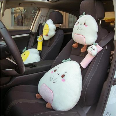 npuh 2021 Cartoon Poached Egg Plush Pillow Seat Belt Cover Waist Support Car Interior Accessories Headrest Pillow