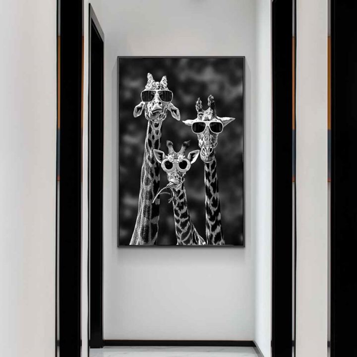 giraffes-with-sunglasses-funny-art-posters-and-prints-black-and-white-animals-canvas-paintings-on-the-wall-art-pictures-cuadros