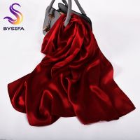 【CW】 [BYSIFA]  Silk Wine Scarf Shawl Fashion Luxury Crepe Scarves Ladies Brand Cape