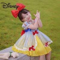 Disney Snow White Summer Girls Dress 2023 New Short Sleeve Round Neck Snow White Lolita Cotton Dress Birthday Gift For Kids