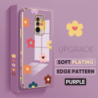 เคส PMP สำหรับ Xiaomi MI Pocophone F1ฟรีสายคล้อง + สีการ์ตูนดอกไม้น่ารักขอบสี่เหลี่ยมรูปแบบปลอกชุบเคสโทรศัพท์สุดหรูชุบเคสโทรศัพท์นิ่ม