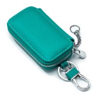 ●❏✤ Genuine Leather Womens Car Key Case Fashion Lichee Pattern Leather Luxury Brand Design Mens Zipper Key Holder Bag 2023 New Hot