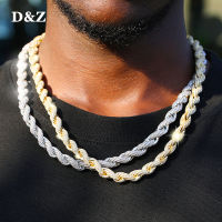 D&amp;Z New 8mm Rope Chain Lobster Buckle Necklace Iced Out Cubic Zircon Stones Twist Necklace For Men Hip Hop Jewelry