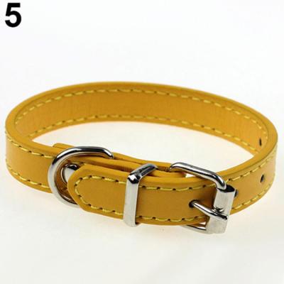 Cute Adjustable Dog Pet Puppy Faux Leather Pure Color Neck Buckle Collar Leashes