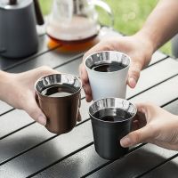 ถ้วยกาแฟเอสเปรสโซตั้งแคมป์กลางแจ้งหนา304โลหะสแตนเลสสองชั้นผนังฉนวนกันแก้วกาแฟแก้วกาแฟฉนวนกันถ้วยชา