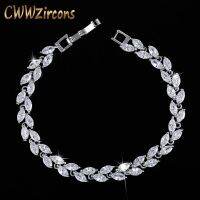 Cwwzircons ใหม่อินเทรนด์2022เพชรสังเคราะห์เครื่องประดับใบไม้สีเงินเสน่ห์กำไลสร้อยข้อมือสตรีคริสตัล CZ สำหรับผู้หญิง CB060