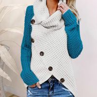 Women Splicing Sweaters Long Sleeve Asymmetric Wrap Pullover Sweater Jumper Tops Jerseys Mujer Invierno Свитера Женские