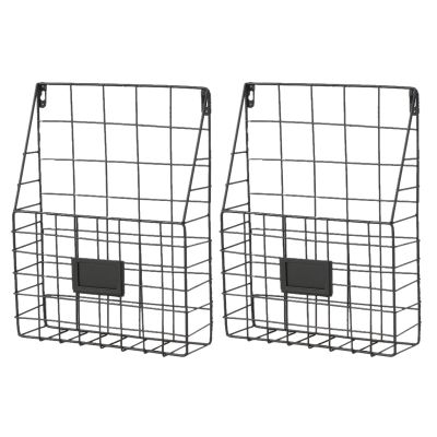 2X Metal Mesh Wire Shelf Hanging Folder Mail Document Organizer Newspaper Magazine Storage Shelf Wall Shelves (Black)