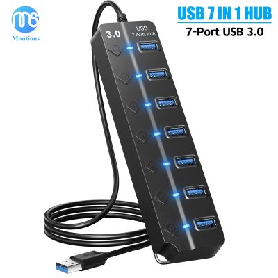 ฮับ3.0 Usb 7พอร์ตพร้อมตัวแปลงสวิตช์ไฟโคมไฟ LED 7พอร์ตตัวขยายหลายตัวฮับ3.0 Usb สำหรับแล็ปท็อป PS4โทรศัพท์ PC HDD MacBook Feona