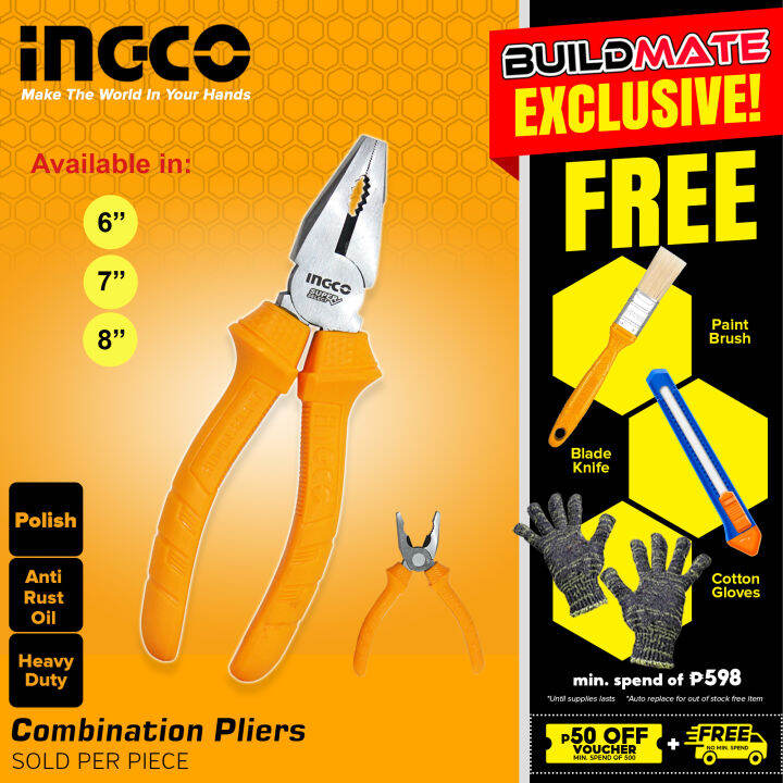 INGCO Combination Pliers 7" Inch 180mm SUPER SELECT Polish Oil And